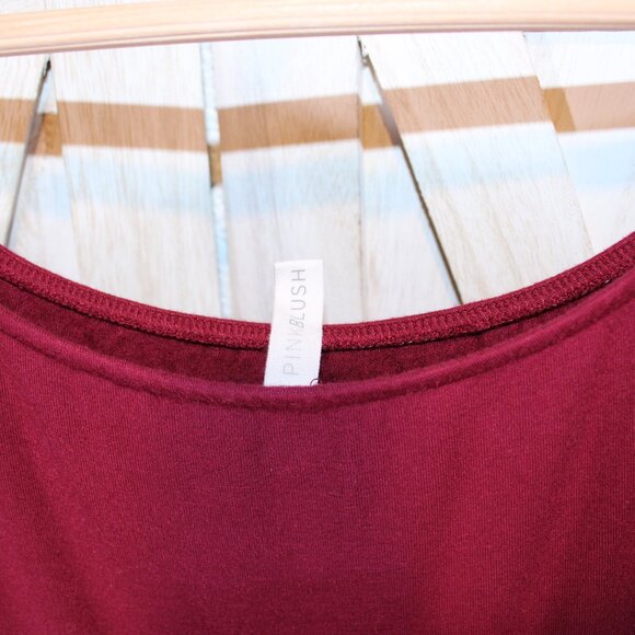 PinkBlush Petite Dark Burgundy Solid Off Shoulder Maternity Maxi Dress - Picture 7 of 9